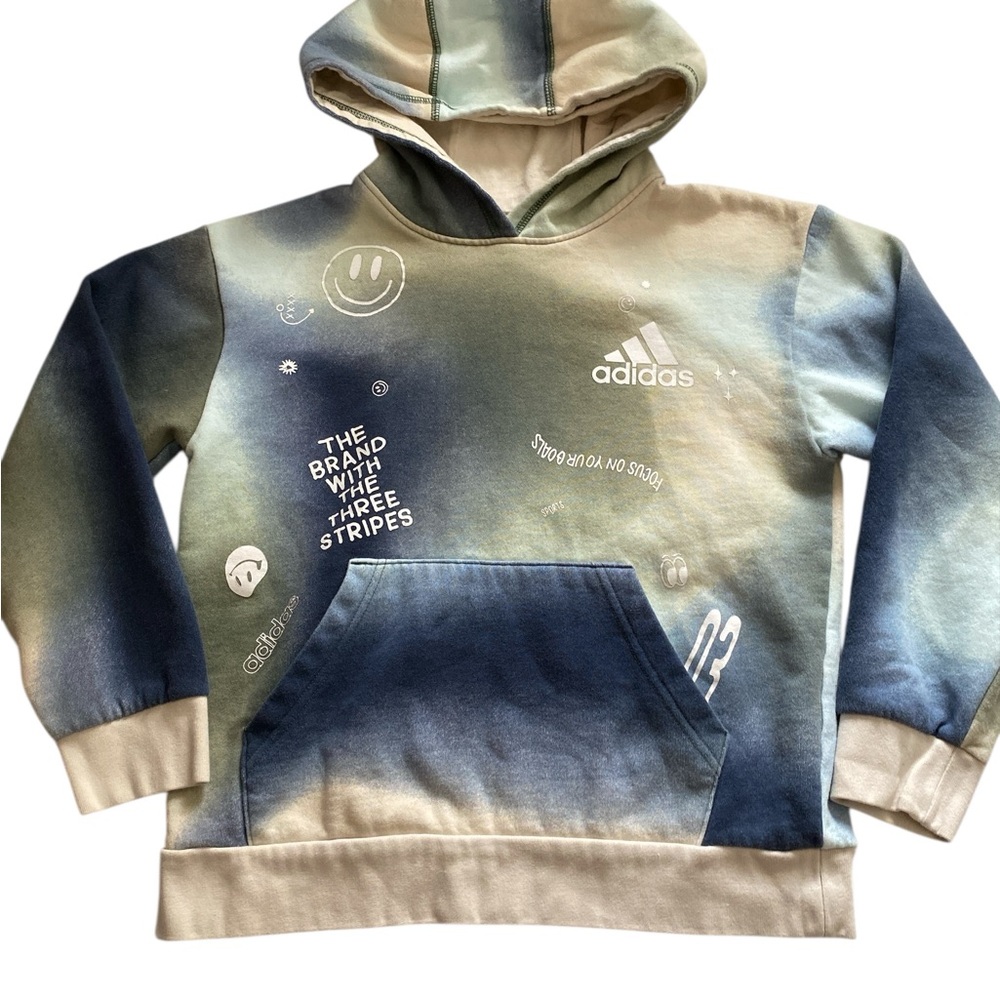 Adidas Kids Blue and Cream Graphic Hoodie medium 8/10 boys